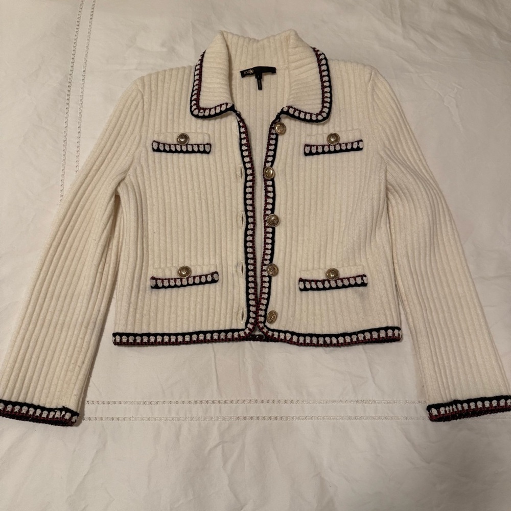 Maje Contrasting Rib Cropped Cardigan - Picture 3 of 8